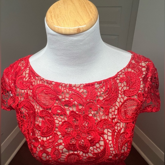Red Lace Dress with Nude Illusion - Picture 6 of 6